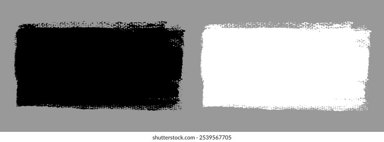 Brush strokes vector. Painted rectangle banners collection. Grunge square backgrounds. Grain texture design elements. Black and white brush options