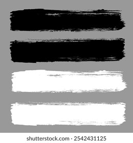 Brush strokes vector. Painted rectangle banners collection. Grunge square backgrounds. Grain texture design elements. Black and white brush options