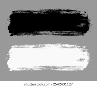 Brush strokes vector. Painted rectangle banners collection. Grunge square backgrounds. Grain texture design elements. Black and white brush options
