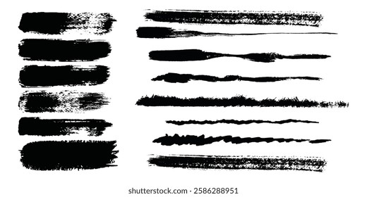 Brush strokes vector. Painted rectangles collection. Grunge long text boxes or textured backgrounds set