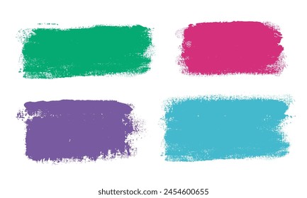 Brush strokes vector. Purple , green, blue and pink backgrounds. Colorful set of text boxes. Paintbrush collection. Grunge design elements. Dirty brush texture banners. Rectangular painted objects