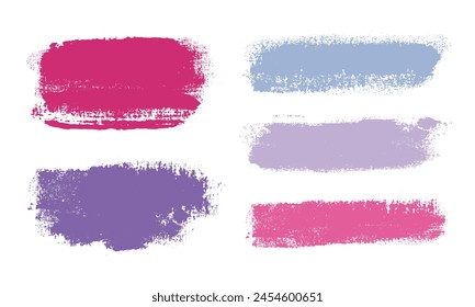 Brush strokes vector. Purple and pink backgrounds. Colorful set of text boxes. Paintbrush collection. Grunge design elements. Dirty brush texture banners. Rectangular painted objects