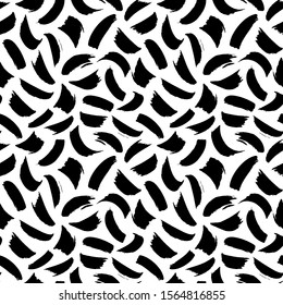Brush strokes vector seamless pattern. Curved short lines texture. Hand painted grunge abstract background. Hand drawn black and white ink illustration. Modern graphic design for wrapping paper.