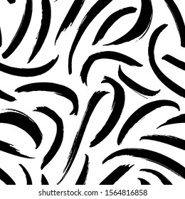Brush strokes vector seamless pattern. Curved lines texture. Hand painted grunge abstract background. Hand drawn black and white ink illustration. Modern graphic design for wrapping paper.