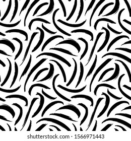 Brush strokes vector seamless pattern. Curved lines texture. Hand painted grunge abstract background. Hand drawn black and white ink illustration. Modern graphic design for wrapping paper.