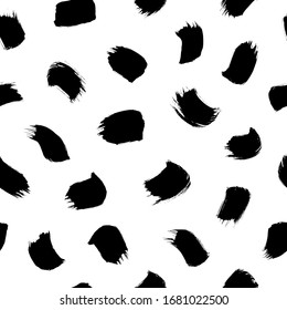 Brush strokes vector seamless pattern. Black paint freehand scribbles, wavy lines, dry brush stroke texture. Chaotic rough smears. Black and white mosaic texture. Hand drawn grunge ink illustration.