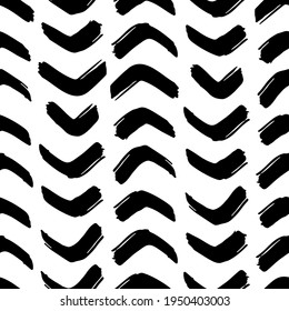 Brush strokes vector seamless pattern. Black and white contemporary pattern with ink stripes. Trendy background for wallpaper and prints. Grunge texture. Minimalistic vector background