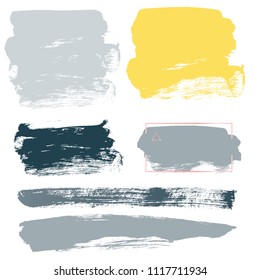 brush strokes vector set backgrounds. Artistic lines grunge collection boxes, frames for text. Set of blue grungy hand painted brush strokes isolated on white. Abstract ink texture stains