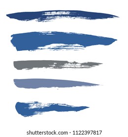 brush strokes vector set backgrounds. Artistic lines grunge collection boxes, frames for text. Set of blue grungy hand painted brush strokes isolated on white. Abstract ink texture stains