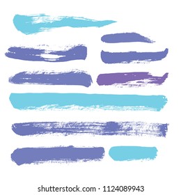 brush strokes vector set backgrounds. Artistic lines grunge collection boxes, frames for text. Set of blue grungy hand painted brush strokes isolated on white. Abstract ink texture