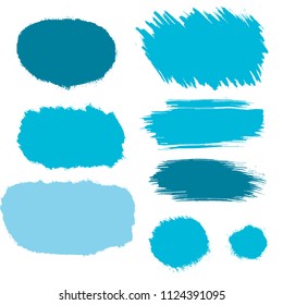 brush strokes vector set backgrounds. Artistic lines grunge collection boxes, frames for text. Set of blue grungy hand painted brush strokes isolated on white. Abstract ink texture stains