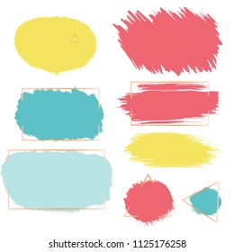 brush strokes vector set backgrounds. Artistic lines grunge collection boxes, frames for text. Set of blue grungy hand painted brush strokes isolated on white. Abstract ink texture stains