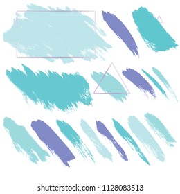 brush strokes vector set backgrounds. Artistic lines grunge collection boxes, frames for text. Set of blue grungy hand painted brush strokes isolated on white. Abstract ink texture stains