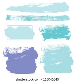 brush strokes vector set backgrounds. Artistic lines grunge collection boxes, frames for text. Set of blue grungy hand painted brush strokes isolated on white. Abstract ink texture