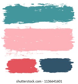 brush strokes vector set backgrounds. Artistic lines grunge collection boxes, frames for text. Set of blue grungy hand painted brush strokes isolated on white. Abstract ink texture stains, swatches
