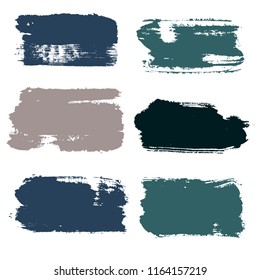 brush strokes vector set backgrounds. Artistic lines grunge collection boxes, frames for text. Set of blue grungy hand painted brush strokes isolated on white. Abstract ink texture stains, swatches