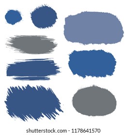 brush strokes vector set backgrounds. Artistic lines grunge collection boxes, frames for text. Set of blue grungy hand painted brush strokes isolated on white. Abstract ink texture stains