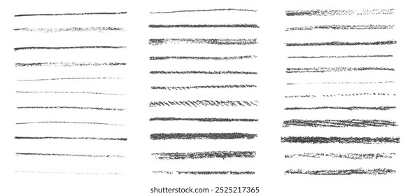 Brush strokes vector set. Crayon and chalk underline hand drawn marks. Pen and pencil sketch scribbles. Charcoal texture thin stripes on white background. Pastel stripes.