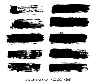 Brush strokes vector set. Rectangle shape of painted text boxes. Artistic paintbrush collection. Grunge design elements. Dirty distress texture
