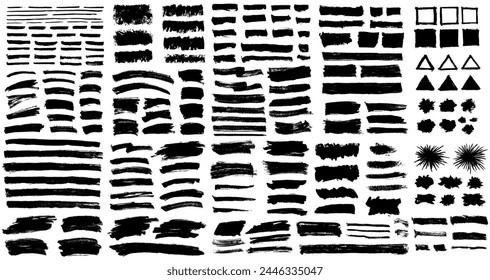 Brush strokes vector. Set of rectangle, square, triangular and burst text boxes and painted frames. Paintbrush collection. Grunge design elements. Paint texture banners