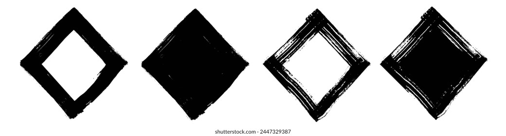 Brush strokes vector. Set of rhombus text boxes and frames. Grunge design elements. Dirty brush texture banners. Painted rhombuses