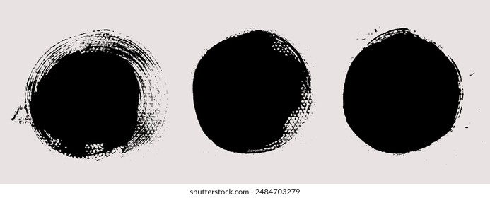 Brush strokes vector. Set of round text boxes. Grunge design elements. Dirty brush texture banners. Painted round shapes