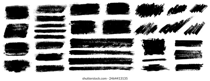 Brush strokes vector. Set of text boxes. Paintbrush collection. Grunge design elements. Dirty texture banners. Painted rectangles, long and diagonal strokes