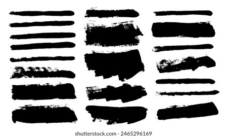 Brush strokes vector. Set of text boxes. Paintbrush collection. Grunge design elements. Dirty texture banners. Painted rectangles, long and diagonal strokes