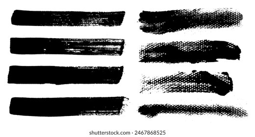 Brush strokes vector. Set of text boxes. Paintbrush collection. Grunge design elements. Dirty texture banners. Painted rectangles and long strokes