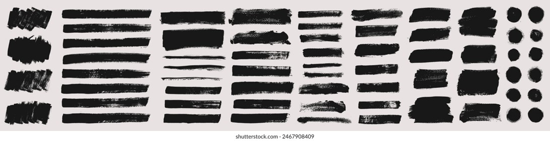 Brush strokes vector. Set of text boxes. Paintbrush collection. Grunge design elements. Brush texture banners. Painted round, circle, rectanglar, long and diagonal strokes