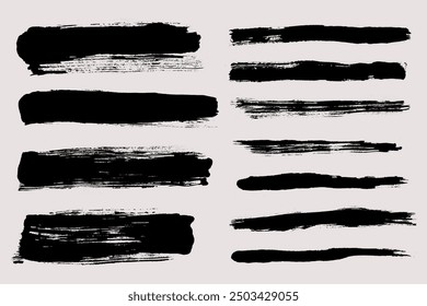 Brush strokes vector. Set of text boxes. Paintbrush collection. Grunge design elements. Dirty texture banners. Painted rectangles and long strokes