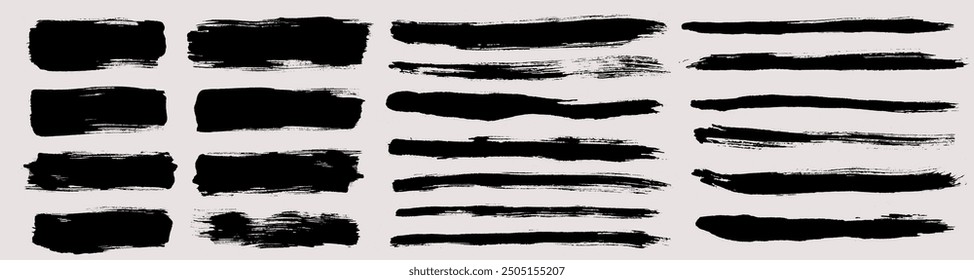 Brush strokes vector. Set of text boxes. Paintbrush collection. Grunge design elements. Dirty texture banners. Painted rectangles and long strokes