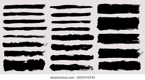 Brush strokes vector. Set of text boxes. Paintbrush collection. Grunge design elements. Dirty texture banners. Painted rectangles and long strokes