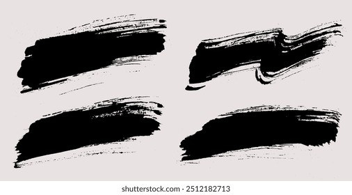 Pinceladas Vector. Conjunto de cuadros de texto. Colección de pincel. Elementos de diseño Grunge. Anuncios de textura sucia. Rectángulos pintados, onda y trazos largos