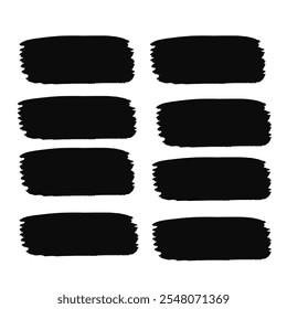 Pinselstriche, Vektor. Textfeldsatz. Paintbrush-Sammlung. Grunge Design-Elemente. Schmutzige Texturbanner. Gemalte Rechtecke und lange Striche