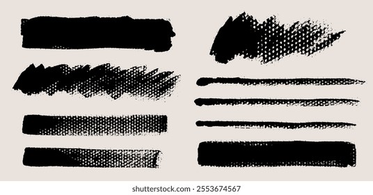 Brush strokes vector. Set of text boxes. Paintbrush collection. Grunge design elements. Dirty texture banners. Painted rectangles, diagonal and long strokes