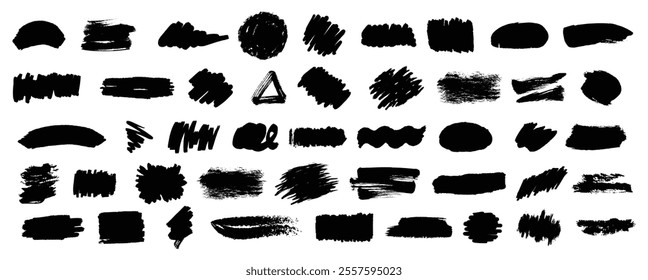 Brush strokes vector. Set of text boxes. Paintbrush collection. Grunge design elements. Dirty texture banners.