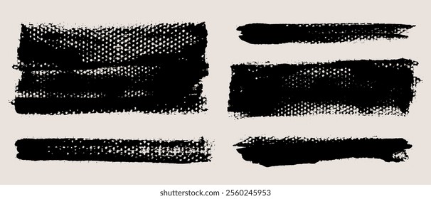 Brush strokes vector. Set of text boxes. Paintbrush collection. Grunge design elements. Dirty texture banners. Painted rectangles and long strokes