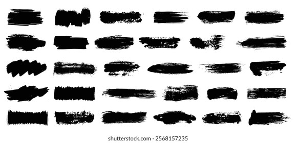 Brush strokes vector. Set of text boxes. Paintbrush collection. Grunge design elements. Dirty texture banners. Painted rectangles and long strokes