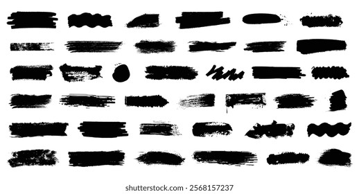 Brush strokes vector. Set of text boxes. Paintbrush collection. Grunge design elements. Dirty texture banners. Painted rectangles and long strokes