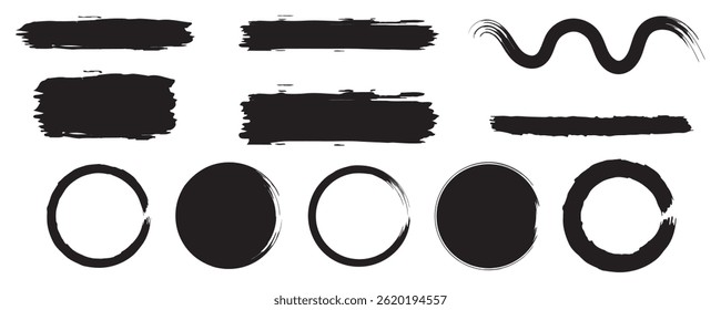 Brush strokes vector. Set of text boxes. Paintbrush collection. Grunge design elements. Brush texture banners. Painted round, circle, rectanglar, long and diagonal strokes