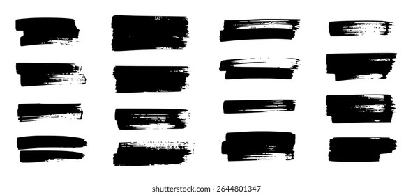 Brush strokes vector. Set of text boxes. Paintbrush collection. Grunge design elements. Dirty texture banners. Painted rectangles and long strokes