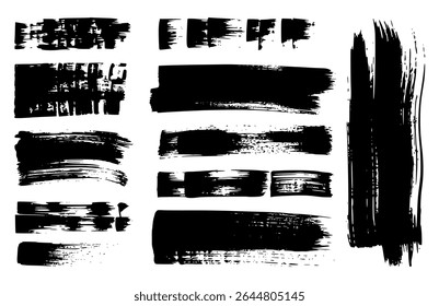 Brush strokes vector. Set of text boxes. Paintbrush collection. Grunge design elements. Dirty texture banners. Painted rectangles, long and diagonal strokes
