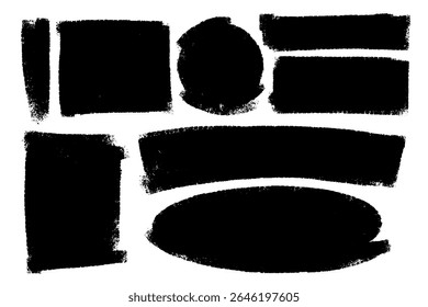 Vetor de traçados de pincel. Conjunto de caixas de texto. Coleção Paintbrush. Grunge d forma como elementos gráficos. Bandeiras de textura suja.