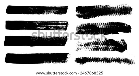 Brush strokes vector. Set of text boxes. Paintbrush collection. Grunge design elements. Dirty texture banners. Painted rectangles and long strokes