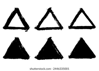 Brush strokes vector. Set of triangular text boxes and frames. Grunge design elements. Dirty brush texture banners. Painted triangles
