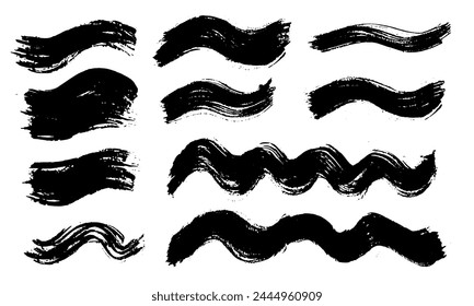Brush strokes vector. Wavy and curved painted shapes. Set of text boxes. Paintbrush collection. Grunge design elements. Dirty brush texture banners