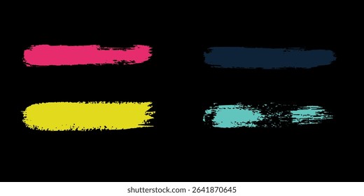Brush strokes vector. yellow, blue, dark blue, backgrounds. Colorful set of text boxes. Paintbrush collection. Dirty brush texture banners. Rectangular painted objects.Eps10