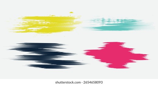 Brush strokes vector. yellow, blue, dark blue, backgrounds. Colorful set of text boxes. Paintbrush collection. Dirty brush texture banners. Rectangular painted objects.eps10