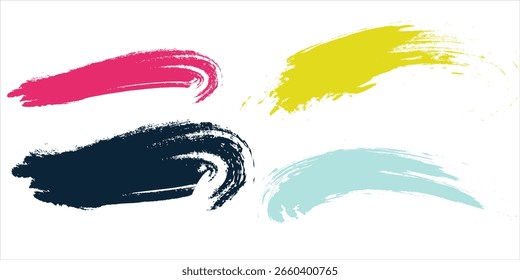 Pinceladas de Vector. amarillo, azul, azul oscuro, fondos. Colorido conjunto de cuadros de texto. Colección de pincel. Anuncios de textura de pincel sucio. Objetos pintados rectangulares.eps8